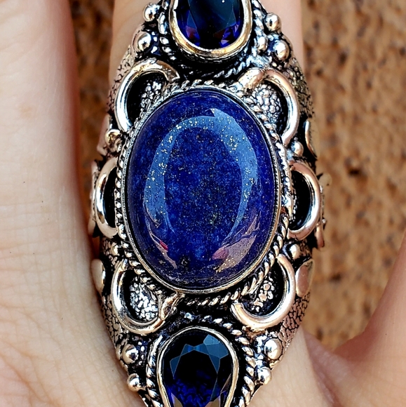 New Lapis Lazuli & Blue Topaz 925 Silver Statement Ring. - Picture 3 of 15